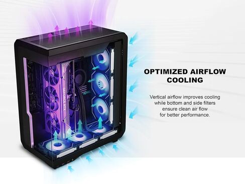 SSUPD Xhuttle Black ATX Mid Tower Gaming Case, with a Dual - Chamber Design, Panoramic Tempered Glass,Vertical GPU Airflow, Includes 3 x 120mm ARGB Reverse Fan, RGB Strip in Saudi Arabia