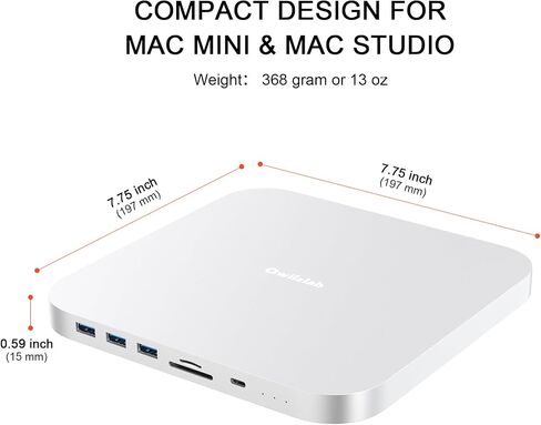 Qwiizlab Mac mini Hub with Dual Drive Enclosure, Docking Station for Mac mini M2/M1, Mac Studio M3/M2/M1, Type-C 10Gbps, Card Readers 104MB/s, Fits M.2 SATA NVMe SSD, 2.5'' HDD SSD (Silver) in Saudi Arabia