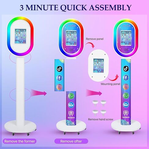 Photo Booth for iPad 10.2'' 10.5'' 10.9" 11" 12.9" 13" Shell Stand Selfie Station Customized Logo Photobooth Machine with Beauty RGB Ring Light and Honeycomb Box for Events Wedding Parties in Saudi Arabia