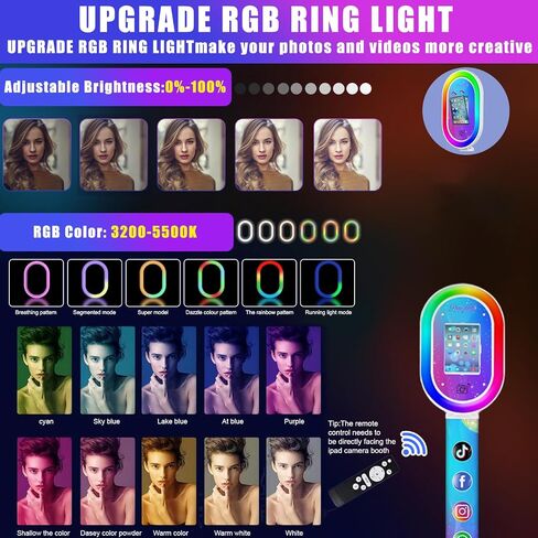 Photo Booth for iPad 10.2'' 10.5'' 10.9" 11" 12.9" 13" Shell Stand Selfie Station Customized Logo Photobooth Machine with Beauty RGB Ring Light and Honeycomb Box for Events Wedding Parties in Saudi Arabia