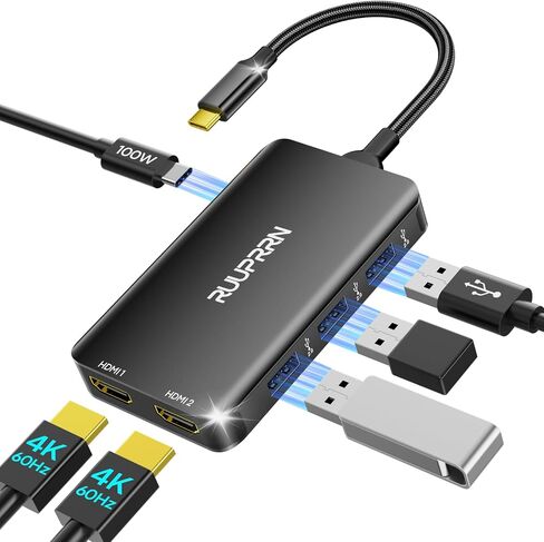 6-in-1 USB C Hub, Type C to Dual HDMI Adapter 4K@60Hz in Saudi Arabia