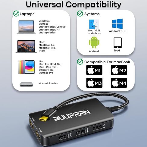 6-in-1 USB C Hub, Type C to Dual HDMI Adapter 4K@60Hz in Saudi Arabia
