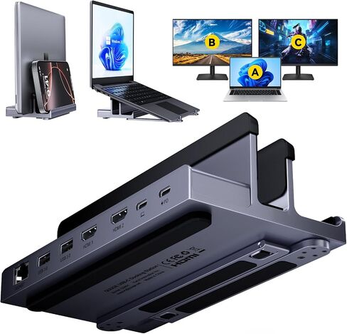 Laptop Docking Station Stand Dual 4K Monitor: QUUGE USB C Docking Station Dual Monitor for Laptop, 2 HDMI (Single 4K@120Hz), 2 USB3.0 Ports, 100W PD, RJ45 Ethernet, Universal Laptop Stand USB C Dock in Saudi Arabia