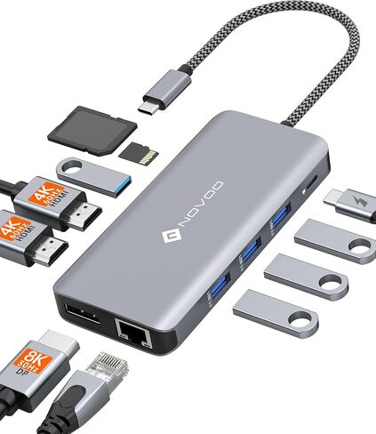 NOVOO 15 in 1 Laptop Docking Station Dual Monitor, 8K DP & Dual 4K HDMI in Kuwait