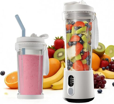 Portable Blender for Smoothies Electric Juicer - Freshly Juices Milk shakes and Baby food Small Portable Blender with 300W Motor Mini Mixer with Extra Lid Suitable for Outdoor Sports Travel in Saudi Arabia
