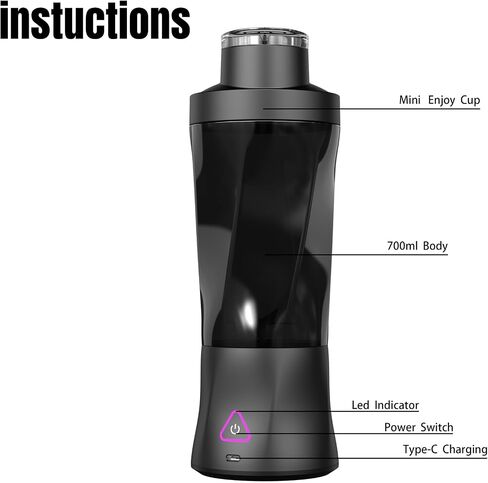 Portable Juicer Blender, USB Rechargeable Smoothie Maker With 5 Upgraded Blades And 6000mAh Battery, Rechargeable Shaker Bottle, Mini Travel Blender For Shakes & Smoothies (Black) in Kuwait