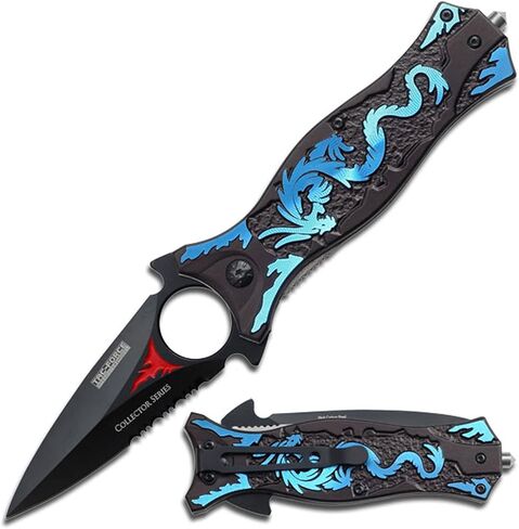 TAC Force TF-707 Series Assisted Opening Folding Knife, Black Half-Serrated Blade, Dragon Handle, 4-1/2-Inch Closed in Saudi Arabia