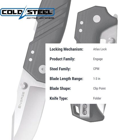 Cold Steel Engage 3" S35VN Razor-Sharp Clip Point Blade 4.25" G-10 Handle Everyday Carry Tactical Folding Knife with Atlas Lock in Saudi Arabia