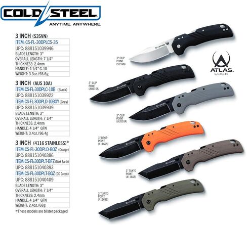 Cold Steel Engage 3" S35VN Razor-Sharp Clip Point Blade 4.25" G-10 Handle Everyday Carry Tactical Folding Knife with Atlas Lock in Saudi Arabia