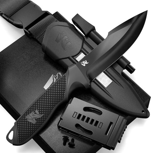 ODENWOLF WOLF-III Full Tang Survival Knife with Fire Starter and Sheath - Stylish Tactical Fixed Blade - Made of D2 Steel - Bushcraft and Camping Knife - With Belt Loop, Plug Lock & Multi Lok in Saudi Arabia