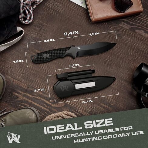 ODENWOLF WOLF-III Full Tang Survival Knife with Fire Starter and Sheath - Stylish Tactical Fixed Blade - Made of D2 Steel - Bushcraft and Camping Knife - With Belt Loop, Plug Lock & Multi Lok in Saudi Arabia