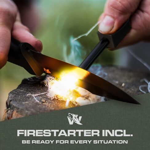 ODENWOLF WOLF-III Full Tang Survival Knife with Fire Starter and Sheath - Stylish Tactical Fixed Blade - Made of D2 Steel - Bushcraft and Camping Knife - With Belt Loop, Plug Lock & Multi Lok in Saudi Arabia