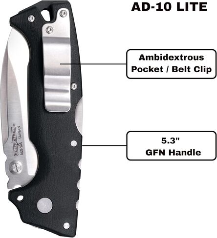 Cold Steel AD-10 Lite 3.5" AUS10A Steel Ultra-Sharp Blade 5.25" GFN Handle Tactical Folding Knife with Tri-Ad Locking Mechanism in Saudi Arabia