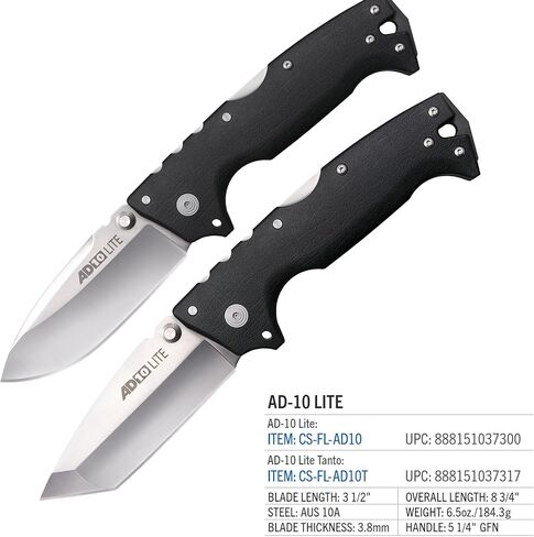 Cold Steel AD-10 Lite 3.5" AUS10A Steel Ultra-Sharp Blade 5.25" GFN Handle Tactical Folding Knife with Tri-Ad Locking Mechanism in Saudi Arabia