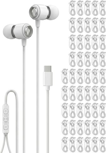 Halo 100-Pack USB C Headphones with Microphone, Bulk Wired Earbuds for School, Office & Institutions, Type C Earphones for iPhone 17 16 15 Pro Max, iPad, Galaxy S26 S25, Individually Packed - White in Saudi Arabia