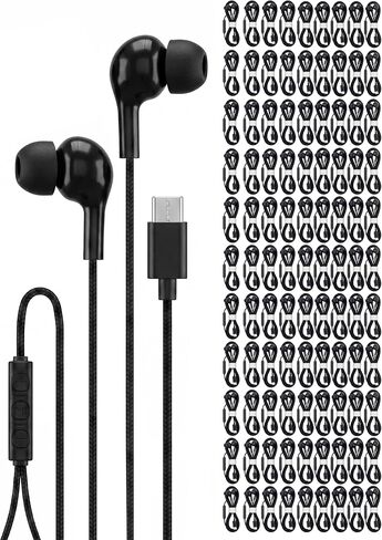 Onyx 100 Pack Bulk USB C Headphones with Mic, Type C Wired Earbuds Noise Cancelling Earphones for iPhone 17 16 15 Pro Max Plus, iPad Pro, MacBook, Galaxy S26 S25 S24, Pixel, Schools, Classroom, Office in Saudi Arabia