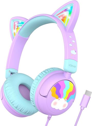 iClever HS25 Kids Headphones Cat Ear, LED Light Up for Toddler Girls School in Saudi Arabia