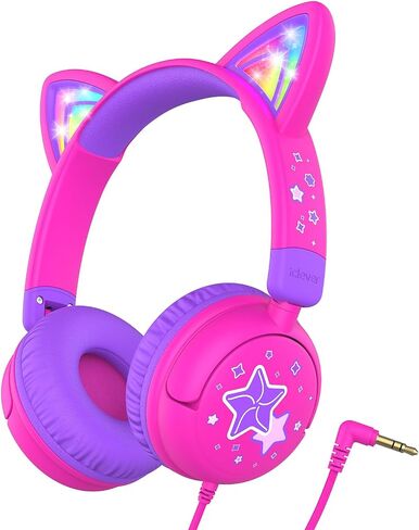 iClever HS25 Kids Headphones Cat Ear, LED Light Up for Toddler Girls School in Saudi Arabia