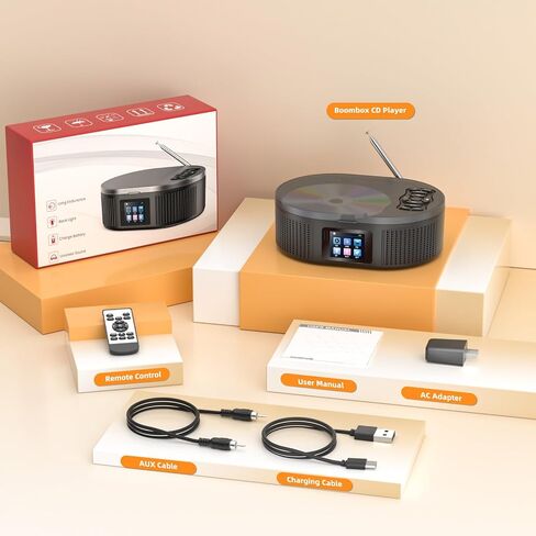 DESOBRY, Boombox CD Player Portable with Bluetooth TX/RX Modes and FM Radio in Kuwait