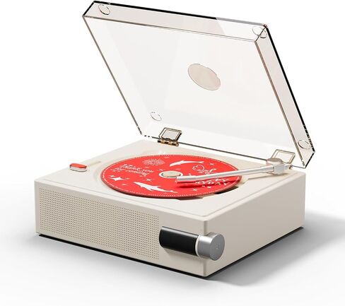 Yintiny 2026 New CD Player with Speakers, Cream White, Clear Acrylic Lid, Rechargeable, Festival Gift for Home Decor in Saudi Arabia