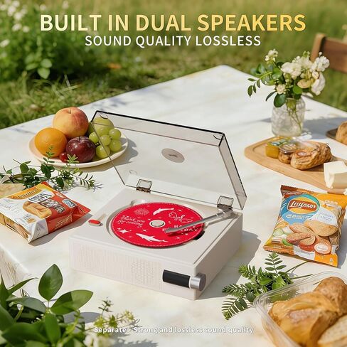 Yintiny 2026 New CD Player with Speakers, Cream White, Clear Acrylic Lid, Rechargeable, Festival Gift for Home Decor in Saudi Arabia