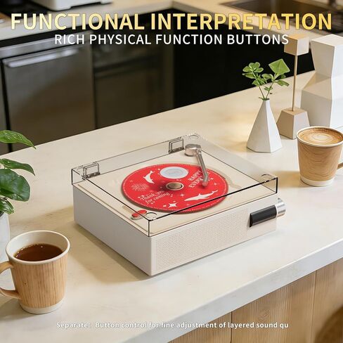 Yintiny 2026 New CD Player with Speakers, Cream White, Clear Acrylic Lid, Rechargeable, Festival Gift for Home Decor in Saudi Arabia