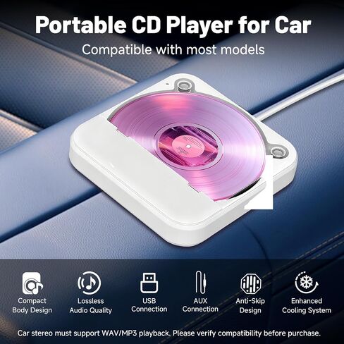 CD Player for Car,ASENCH Portable External Universal Car CD Player with USB/AUX Port,Anti-Skip,Extra USB Extension Cable,Plug & Play for Vehicle, Laptop, TV, Computer,Compatible with Android 4.4+ in Saudi Arabia