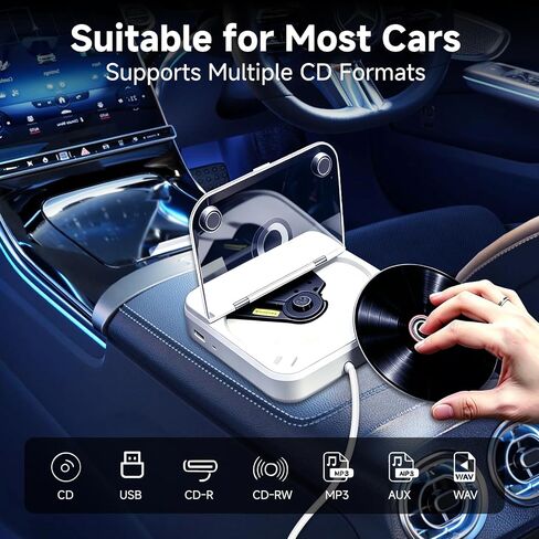 CD Player for Car,ASENCH Portable External Universal Car CD Player with USB/AUX Port,Anti-Skip,Extra USB Extension Cable,Plug & Play for Vehicle, Laptop, TV, Computer,Compatible with Android 4.4+ in Saudi Arabia