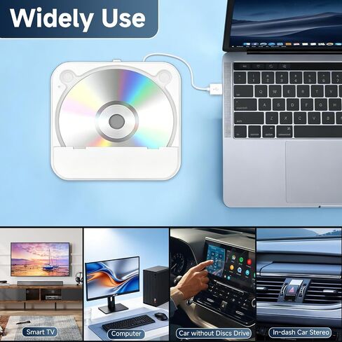 CD Player for Car,ASENCH Portable External Universal Car CD Player with USB/AUX Port,Anti-Skip,Extra USB Extension Cable,Plug & Play for Vehicle, Laptop, TV, Computer,Compatible with Android 4.4+ in Saudi Arabia