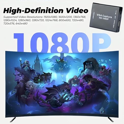 VGA Capture Card, VGA to USB Capture Device, VGA to USB2.0 Converter, HD 1080P Video Adapter with Mic Input, Drive-Free, Plug and Play, for Gaming, Streaming, Live Broadcast, Video Conference in Saudi Arabia