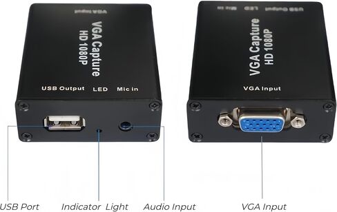 VGA Capture Card, VGA to USB Capture Device, VGA to USB2.0 Converter, HD 1080P Video Adapter with Mic Input, Drive-Free, Plug and Play, for Gaming, Streaming, Live Broadcast, Video Conference in Saudi Arabia