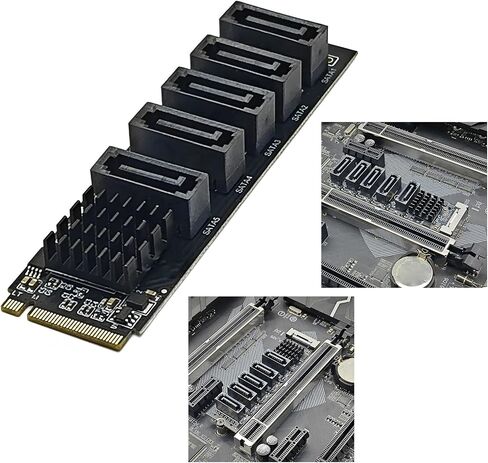 PCIe NVMe to Sata3.0 Drive Port Adapter Card with JMB585 Controller and Cooling Heatsink for Backup Arrays, Media Libraries, and Tower Builds in Saudi Arabia