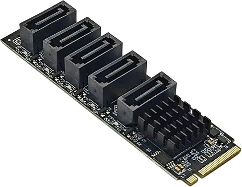 PCIe NVMe to Sata3.0 Drive Port Adapter Card with JMB585 Controller and Cooling Heatsink for Backup Arrays, Media Libraries, and Tower Builds in Saudi Arabia