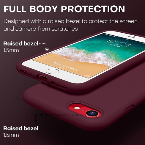 CellEver Heavy-Duty Silicone Case for iPhone SE 2022 (3rd Gen)/iPhone SE 2020 (2nd Gen)/iPhone 8/7 - Military Drop Protection, Elevated Screen & Camera Protection, Scratch-Free Interior, Wine in Saudi Arabia