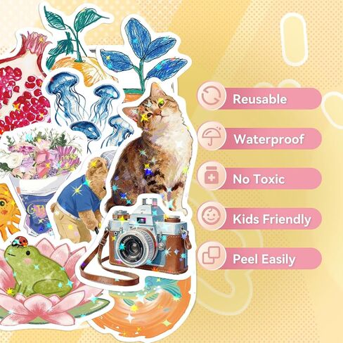 200PCS Vintage Aesthetic Stickers Pack Cute Scrapbook Stickers Holographic Journaling Scrapbooking Supplies Accessories in Saudi Arabia