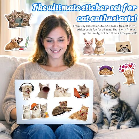 200 Funny Cat Meme Stickers – Cute Waterproof Vinyl Decals for Laptops, Guitars, Suitcases, and More, Perfect for Adults, Kids, Teens, Boys, and Girls in Saudi Arabia