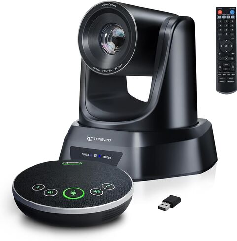 TONGVEO AI Auto-Tracking PTZ Conference Camera System with Bluetooth Microphones, 3X Optical Zoom USB3.0 1080P 60fps, 93° Wide-Angle All-in-One Video Conference Solution for Church & Office in Kuwait