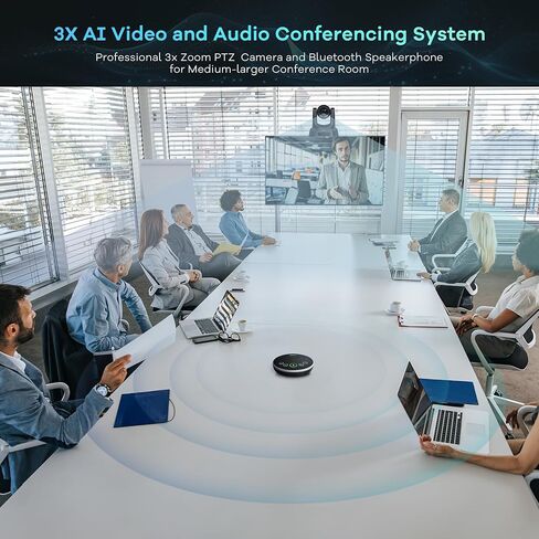 TONGVEO AI Auto-Tracking PTZ Conference Camera System with Bluetooth Microphones, 3X Optical Zoom USB3.0 1080P 60fps, 93° Wide-Angle All-in-One Video Conference Solution for Church & Office in Kuwait