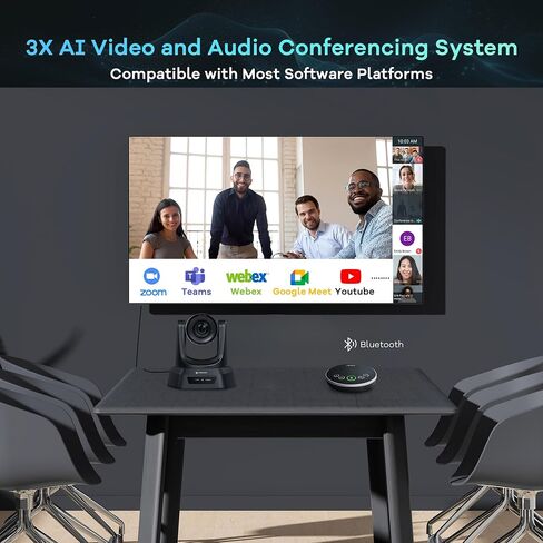 TONGVEO AI Auto-Tracking PTZ Conference Camera System with Bluetooth Microphones, 3X Optical Zoom USB3.0 1080P 60fps, 93° Wide-Angle All-in-One Video Conference Solution for Church & Office in Kuwait
