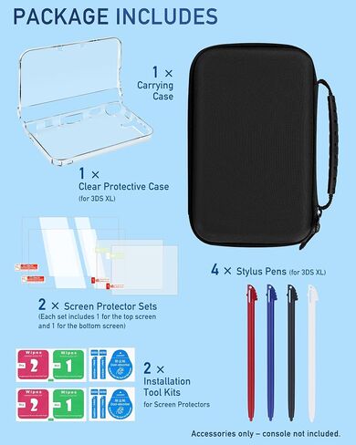 4-in-1 Accessories Kit for Nintendo 3DS XL/LL – Carrying Case, Clear Hard Shell, 4 Stylus Pens & 2 Sets of Screen Protectors - Full Protection Bundle Compatible with 3DS LL/XL Console in Saudi Arabia