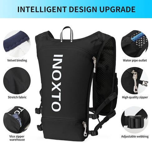 INOXTO Running Hydration Vest ,Lightweight Insulated Pack with 250ml Soft Flask Daypack for Hiking Trail Running Cycling Race Marathon for Women Men (Black, Standard) in Saudi Arabia