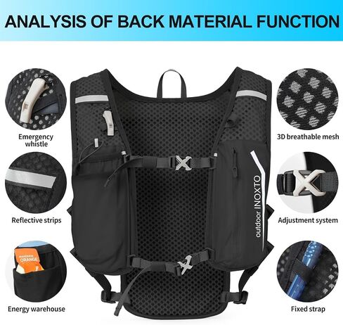 INOXTO Running Hydration Vest ,Lightweight Insulated Pack with 250ml Soft Flask Daypack for Hiking Trail Running Cycling Race Marathon for Women Men (Black, Standard) in Saudi Arabia