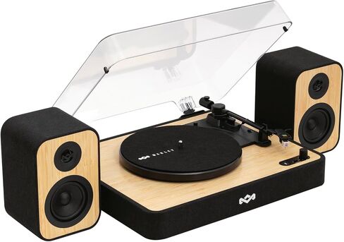 قرص دوار لاسلكي من House of Marley Revolution - مشغل تسجيل بلوتوث، مشغل فينيل ثلاثي السرعات مصنوع بشكل مستدام، سهل إعداد الأقراص الدوارة المنزلية لسجلات الفينيل مع غطاء غبار in Kuwait