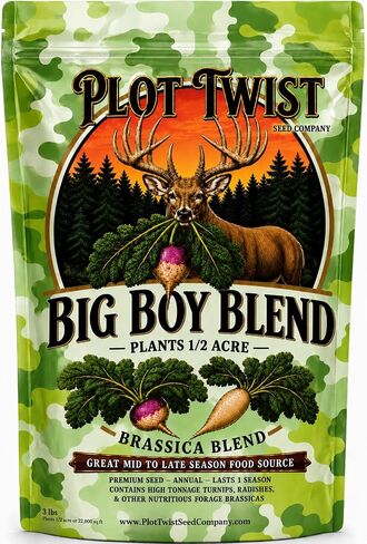 Big Boy Brassica Blend for Deer - Plants 1/2 Acre - Contains: Purple Top Turnips, Radishes, Forage Kale, Winter Rape - High Tonnage Mid-Late Season Food Source in Saudi Arabia