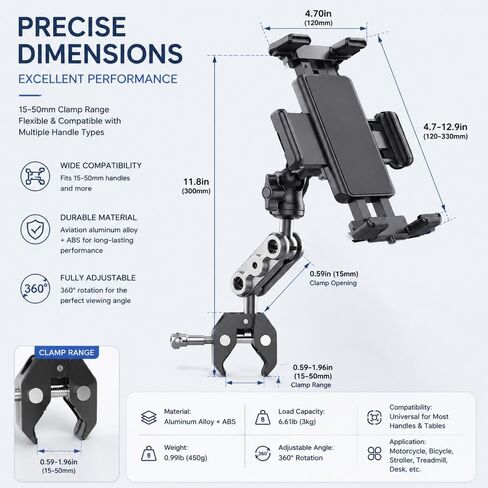 2026 Phone and Tablet Holder Mount for Pride Mobility Jazzy Carbon 27 2025-2026, Aluminum Arm 360° Rotation Adjustment Wheelchair Handle in Kuwait