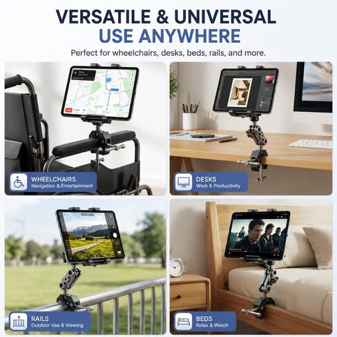 2026 Phone and Tablet Holder Mount for Pride Mobility Jazzy Carbon 27 2025-2026, Aluminum Arm 360° Rotation Adjustment Wheelchair Handle in Kuwait