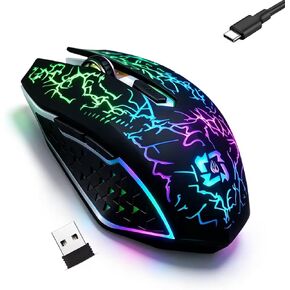 Guiheng Dual Mode Bluetooth Wireless Crack Gaming Mouse, 2.4G Cordless 7-Color LED Rechargeable PC Game Mouse, Black in Saudi Arabia