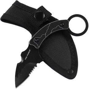 Tac-Force Fixed Blade Knife, 5.5 Inches Overall, G10 Handle with Finger Ring, Black Nylon Sheath for Hunting, Camping, Outdoor (Black & Tan) in Saudi Arabia