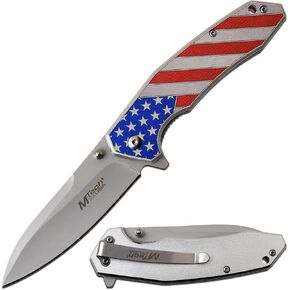 MTech USA MT-A1024A Spring Assist Folding Knife, Satin Silver Straight Edge Blade, American Flag Handle, 4.5-Inch Closed in Kuwait