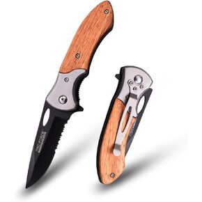 Tac-Force Folding Pocket Knife Series, Drop Point Blade, Wood Handle with Stainless Steel Bolster, Pocket Clip, Tactical, EDC, Rescue in Saudi Arabia